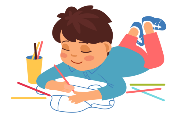 Download Kid Drawing with Color Pencils. Creative - Creative Collection