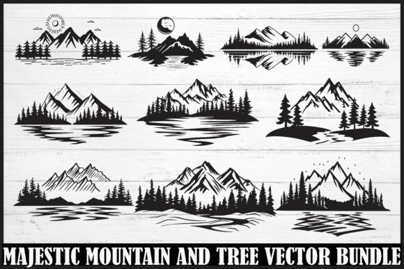 Download Majestic Mountain and Tree Vector Bundle - Vector Collection