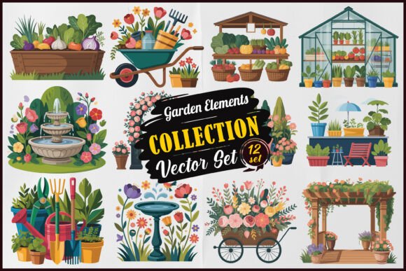 Download Garden Elements Vector Bundle Set - Vector Collection