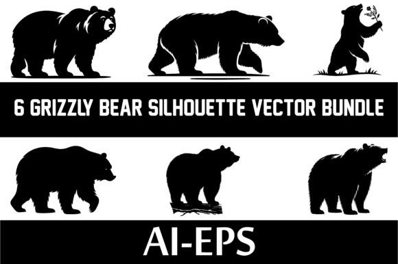 Download 6 GRIZZLY BEAR SILHOUETTE VECTOR BUNDLE - Vector Collection