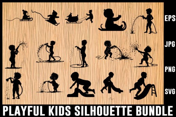 Download Playful Kids Silhouette Vector Bundle - Vector Collection
